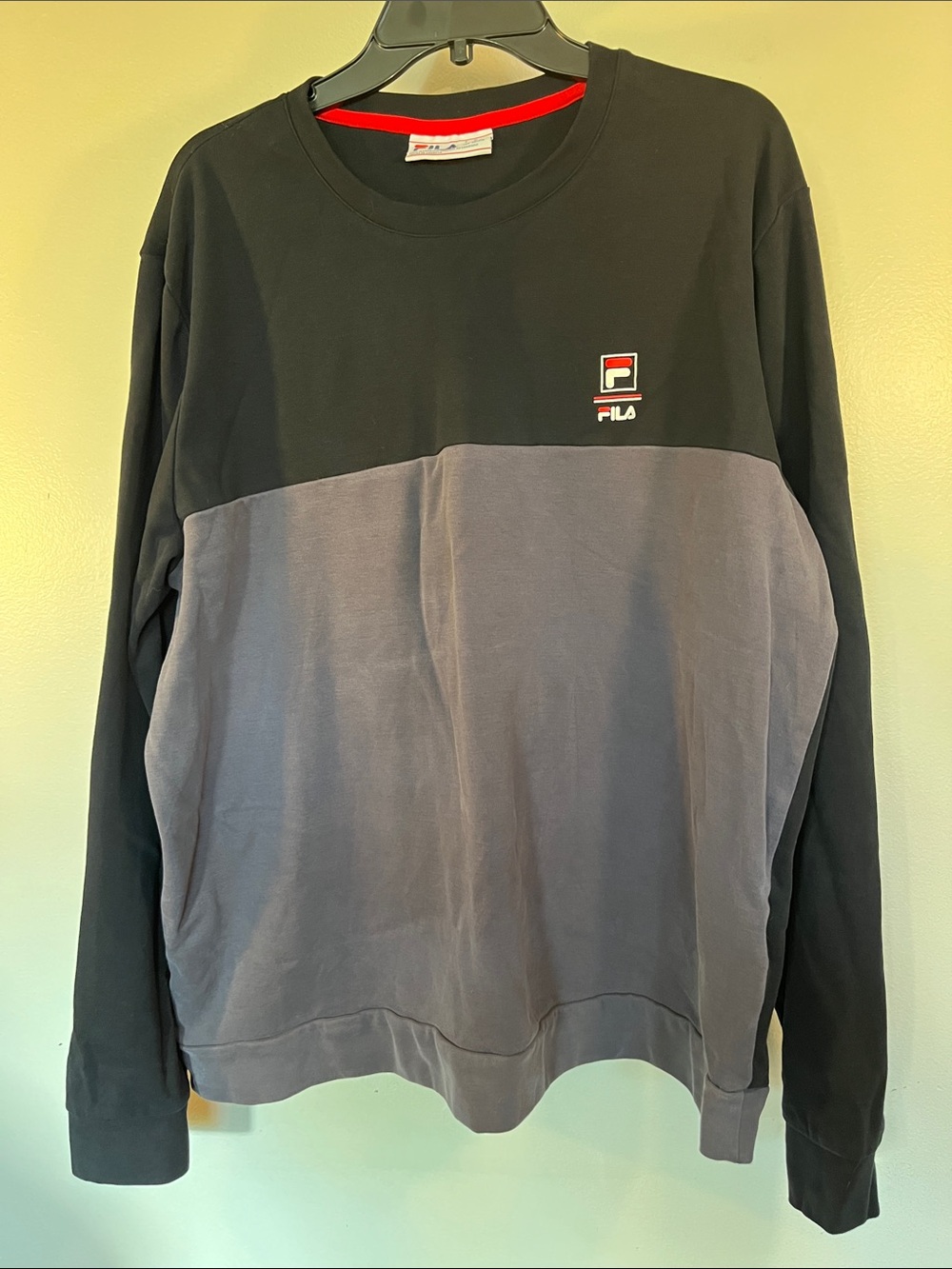 Fila Men's Black and Gray Two-Tone Crewneck Sweatshirt